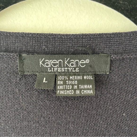 Karen Kane Lifestyle Extra Long Navy Blue Knit Cardigan 100% Merino Wool - Picture 4 of 11